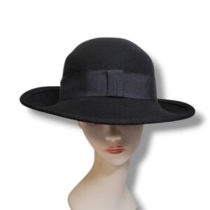 Bollman Vintage Black Dress Hat Wool Doeskin Pelt Grosgrain Band